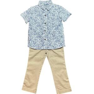 Cat & Jack Toddler Boys Pant & Shirt Set Floral Shirt Blue White Khaki Pants 2T